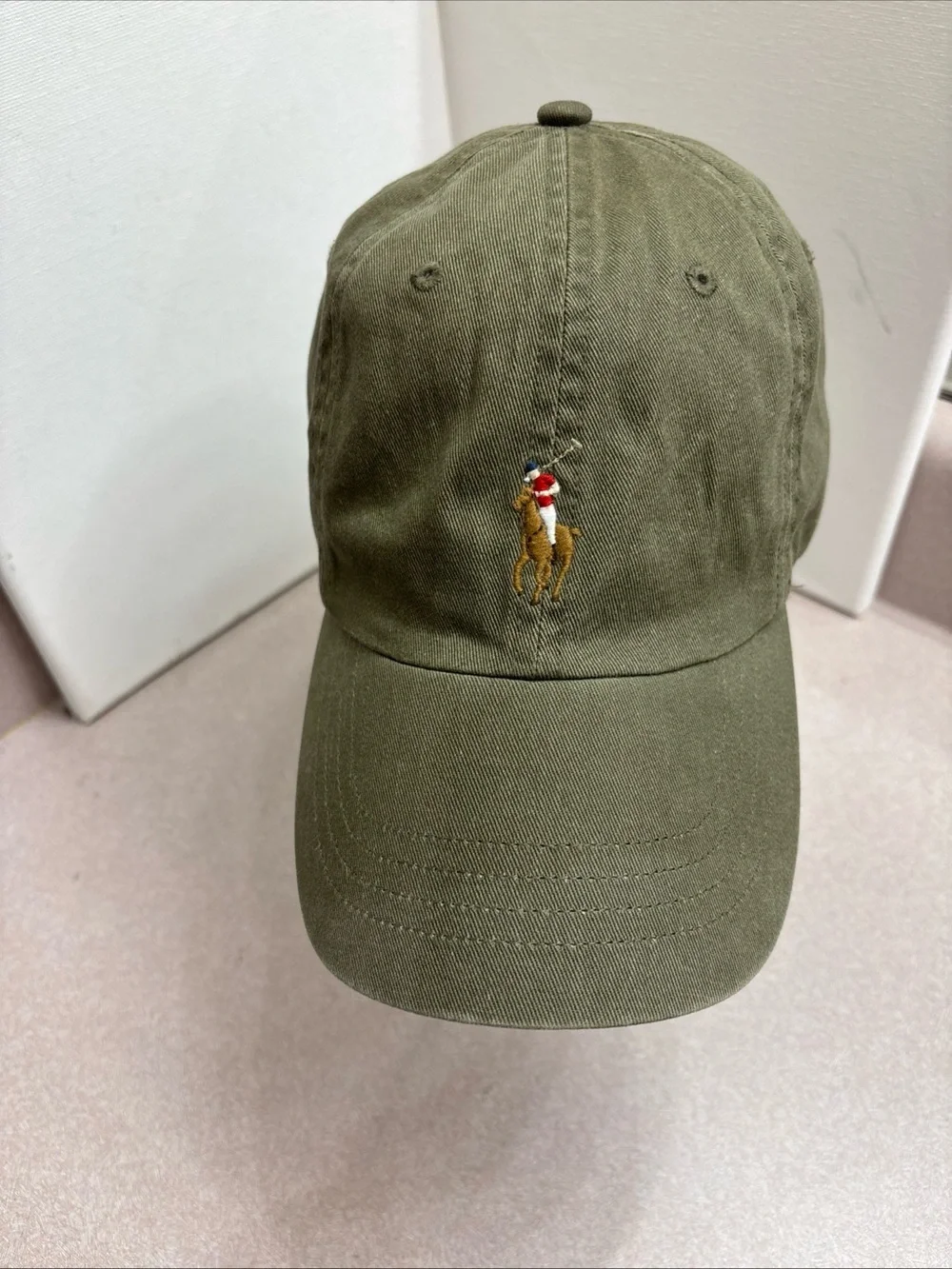 POLO RALPH LAUREN GREEN HAT BASEBALL CAP MULTI COLOR PONY Leather Strap Vintage